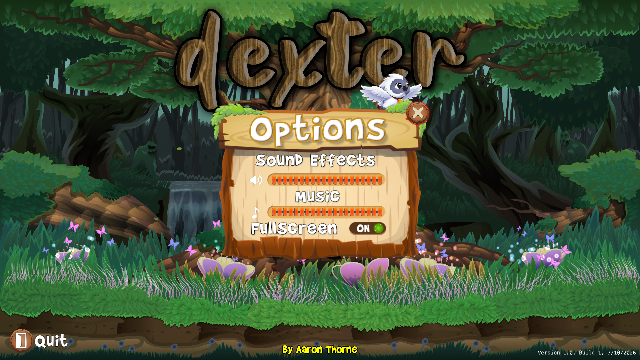 Dexter Settings panel over the forest title scene
