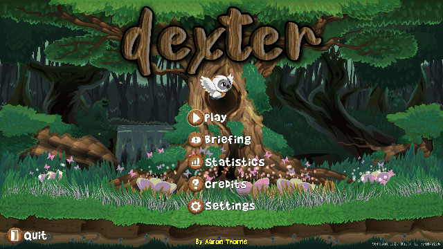 Animated Dexter title scene showing menu panels in the forest
